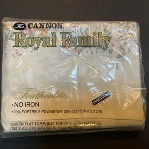 Vintage NOS Cannon Royal Family Featherlite senza ferro regina lenzuolo piatto ~ floreale - Foto 1 di 9