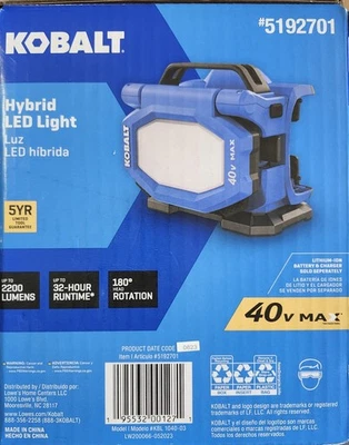 Kobalt - Hybrid LED Light - 2200 Lumens - 40v MAX - #5192701 - Tool Only - Image 1 of 3