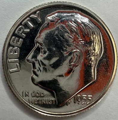 Moneda de diez centavos de plata Roosevelt 1955 de prueba exacta con imágenes #ROOS41 Foto 1 de 2