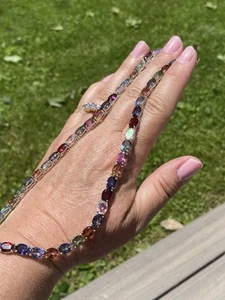 Collana Tennis NYC II Argento Sterling Multicolore Ovale Quarzo Esotico 18"L - Foto 1 di 17