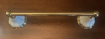 VTG Gold Finish Porcelain Bathroom Towel Holder Rack Wall 1993 Hollywood Regency - Image 1 of 4