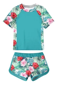 Swimsuit for Big Girls 13-14 Hawaii Flower Print Swimwear Summer Beach Two Pi... - Picture 1 of 4
