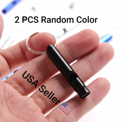 2PC Mixed Colorful Aluminum Survival Metal Whistle Self Defense Keychain Outdoor - Image 1 of 4