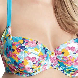 Panache Cleo Lulu Bikini Top Size 28E Blue Pink Floral Underwired Balcony CW0092 - Picture 1 of 12