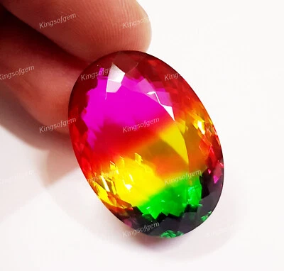 77 Ct Doublet Glass Stone Multi Color Tourmaline Oval Cut Stone Loose Gemstone - Image 1 of 4