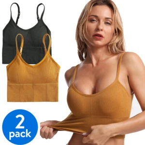 2 Pieces Women Padded Bralette Bra Bustier Crop Top Ladies Camisole Cami Vest UK - Picture 1 of 57