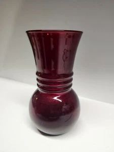 Royal Ruby Anchor Hocking MCM Vintage Red Glass Vase Bulbous Bottom Banded - Picture 1 of 14