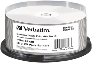 BD-R 25GB 25Pk White Wide Inkjet 6X, BD-R 25GB 25Pk Spindle White Wide IJ 6X - Picture 1 of 1