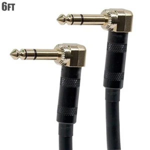 6FT Premium 6.35mm 1/4" TRS Stereo Male to Male Right Angle Audio Cable Gold - Picture 1 of 1