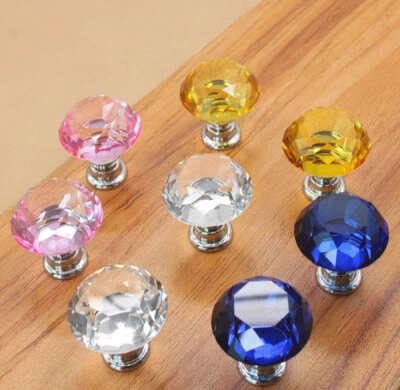 10Pcs 30mm Glass Diamond Crystal Dresser Knobs Drawer Pull Handle Cabinet Pulls - Image 1 of 4
