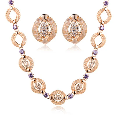 Hermoso collar, pendiente, conjunto de piedra amatista púrpura oro 22k Dubai  Foto 1 de 4