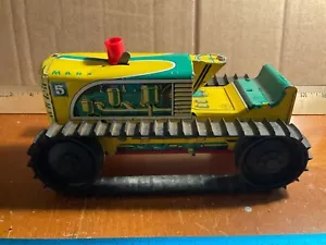 Vintage 1950s Mar#x 5 Wind-up Tin Lithograph Yellow & Green Crawler - Works - Picture 1 of 16