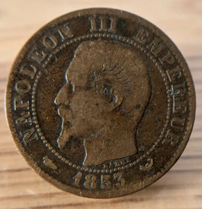 France 5 Centimes 1853 W Bronze Coin - Napoleon III - Imperial Eagle - Picture 1 of 2