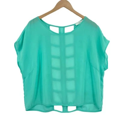 Lush Blouse Top Womens Medium Green Chiffon Sleeveless Round Neck Pullover Foto 1 de 4