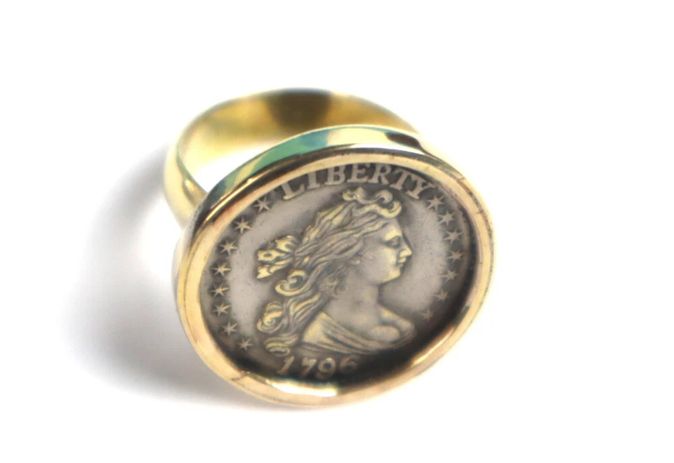 Anillo moneda de diez centavos busto drapeado de Estados Unidos 1796 plateado #7 Foto 1 de 4