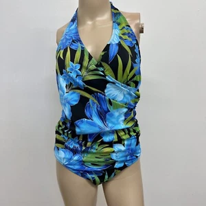 Islander Bathing Swim Suit One Piece Blue Tropical Floral Blue Sz 10 New NWT - Picture 1 of 11