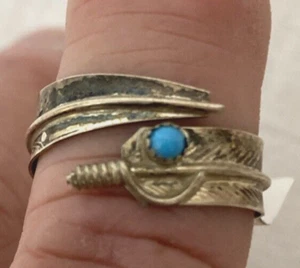 Chester Charlie Navajo 925 Sterling Silver Kingman Turquoise Adjustable Feather - Picture 1 of 10