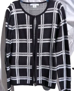 Cardigan Geometric Black Silver Size Medium Liz Claiborne - Picture 1 of 8