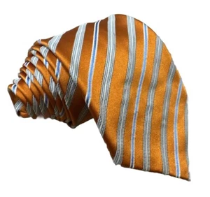 Stefano Ricci Orange Textured Stripe w/Button & Crystal Self-Tipped Classic Tie - Picture 1 of 13