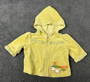 Gymboree Baby Girl Hooded Jacket Sheep Lamb Velour 0-3 Barnyard Wooly Pals Green - Picture 1 of 7