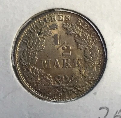 1917 D German SILVER 1/2 Mark BU with Luster FREE SHIPPING - Image 1 of 2