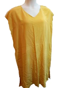 Eileen Fisher V-Neck Crepe Tee Dress Marigold Yellow Size M ~NWT - Picture 1 of 5