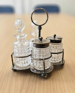 Vintage Silver Plated and Cut Glass Cruet Set - 006 - Picture 1 of 9