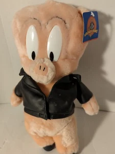 Vintage Looney Tunes Porky Pig Plush Blk Biker Jacket ACE 1997 Warner Bros NWT!! - Picture 1 of 9