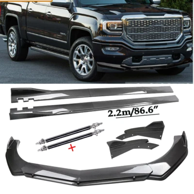 For 01-23 GMC Sierra 1500 Carbon Fiber Front Bumper Rear Lip Spoiler Body Side Foto 1 de 4