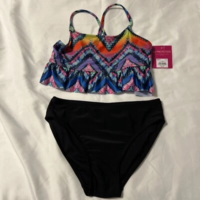 Novo Maiô Feminino Tie-dye Ruffle Tankini 2 Peças Proteção UV Tamanho 10 Novo com etiquetas - Imagem 1 de 4