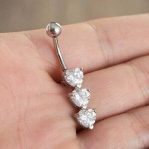 2Ct Three Created Diamond Belly Button Navel Piercing Ring 14K White Gold Plated