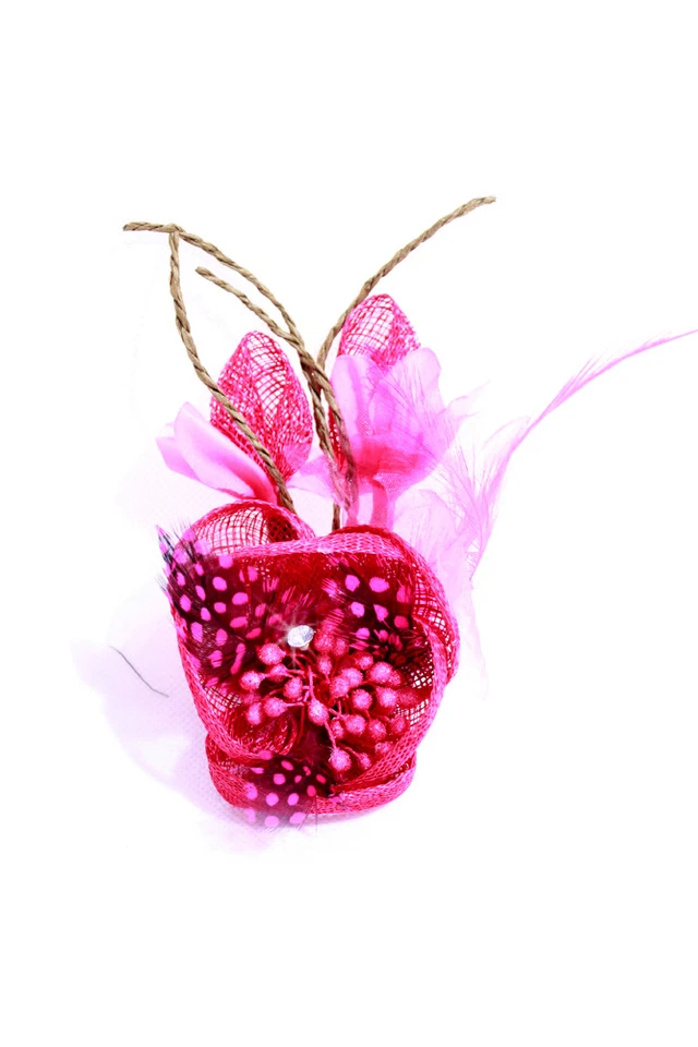 Pince Broche Ceremonie Sinamay Mariage Fleur Plumes Strass (Rose, Rouge,.. NEUF - Photo 1/4