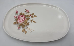 Vintage Melmac Boonton Dinnerware Serving Platter White with Pink Roses 14x10in - Picture 1 of 10