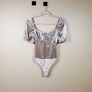 Lulus Up For the Night Champagne Velvet Short Sleeve Bodysuit Size XS - Picture 1 of 9