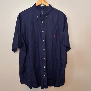 Polo Ralph Lauren Mens 2XB Navy Linen Short Sleeve Button Down Casual Shirt - Picture 1 of 7