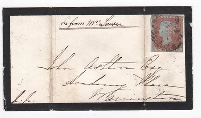 1851 QV 1d PENNY RED STAMP ON LIVERPOOL MOURNING COVER (BENDS) TO WARRINGTON - Image 1 of 3