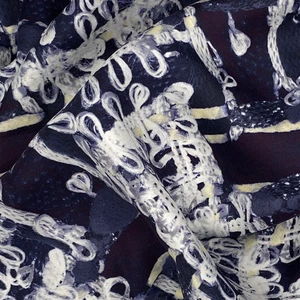 Tela de seda abstracta blanca azul marino | Diseñador impreso Deadstock por yarda 55" W - Imagen 1 de 8