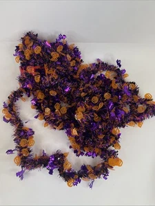 33-Foot Halloween Tinsel Garland Pumpkin Bats Metallic Hanging Garland Purple - Picture 1 of 4