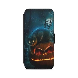 Halloween Katze Kürbis Grusel Flip Wallet Handyhülle für Samsung Modelle - Bild 1 von 4