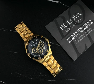 Bulova 98B406 Marine Star Men's Gold-Tone Chrono Black Dial Steel Watch 41.5mm - Image 1 of 4