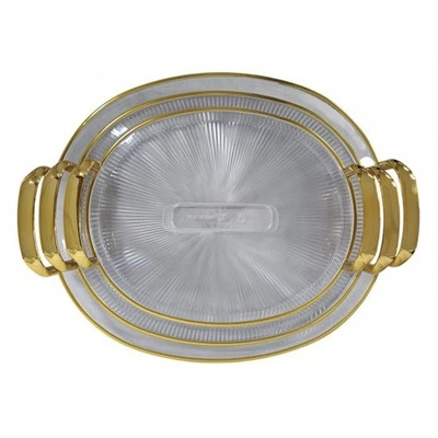 Oval Serving Tray With Handles Set Of 3 Kitchen Fruit & Snack Serving Tray Gold - Image 1 of 4