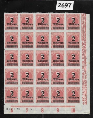 Bloque de estampillas sin usar sobreimpresión 2M más de 200 marcos Sc 277 República Alemana 1923 #2696 Foto 1 de 2