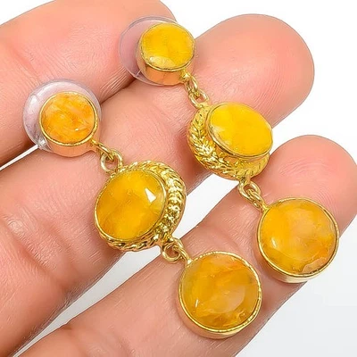 Pendiente antiguo enchapado en oro amarillo de 18k zafiro amarillo (simulado) 1,56" E856 Foto 1 de 3