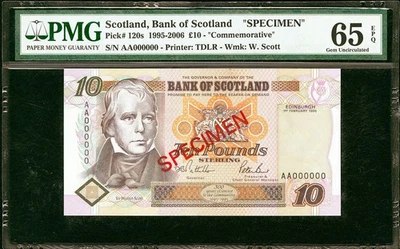 Scotland 10 Pounds Commemorative 1995 SPECIMEN 000000 P-120s GEM UNC PMG 65 EPQ - Image 1 of 2