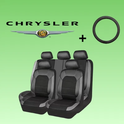 Juego completo de funda de asiento de cuero sintético negro para todos Chrysler Luxury 5 asientos Foto 1 de 4