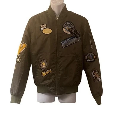 NBA Golden State Warriors Jacket, NBA, Army Green With Patches. Size S, Full Zip - Image 1 of 4