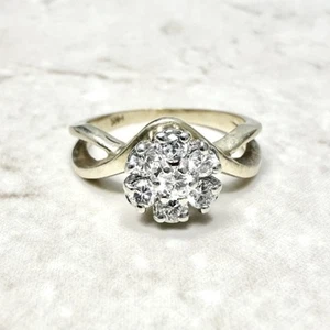 Vintage 14K Diamond Cluster Ring - 14K Gold Diamond Ring - Diamond Halo Ring - Picture 1 of 8