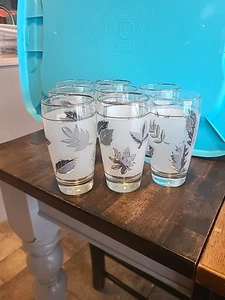 VINTAGE SET (8) LIBBEY METALL BLATTSILBER SAFTGLÄSER WASSERKELCHE 12oz  - Bild 1 von 4