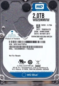 WD20NMVW-11EDZS6 dcm: HHMT2HBB s/n: WXC1AA NOV 2017 2TB USB 3.0 WESTERN DIGITAL - Picture 1 of 5