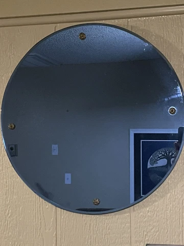 1940’s round cobalt glass mirror Pittsburg Plate Glass Cover